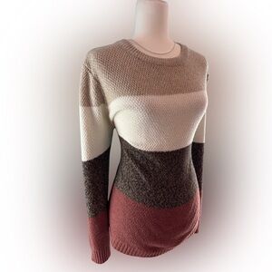 Pink Clover Colorblock Knit Sweater Women’s 1X Neutral Boho Pullover Long Sleeve